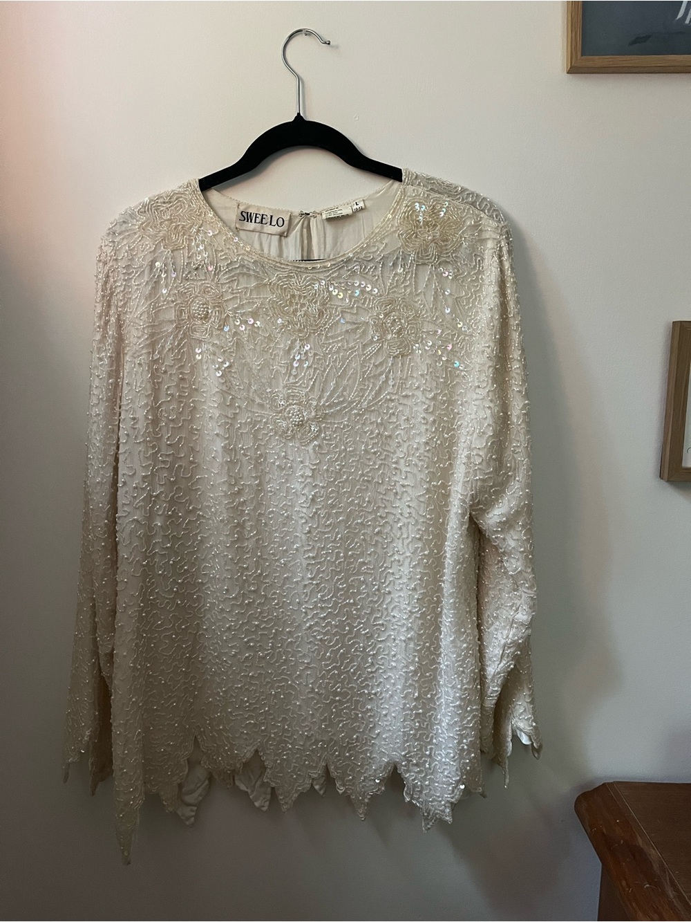 Ivory Beaded Silk Top